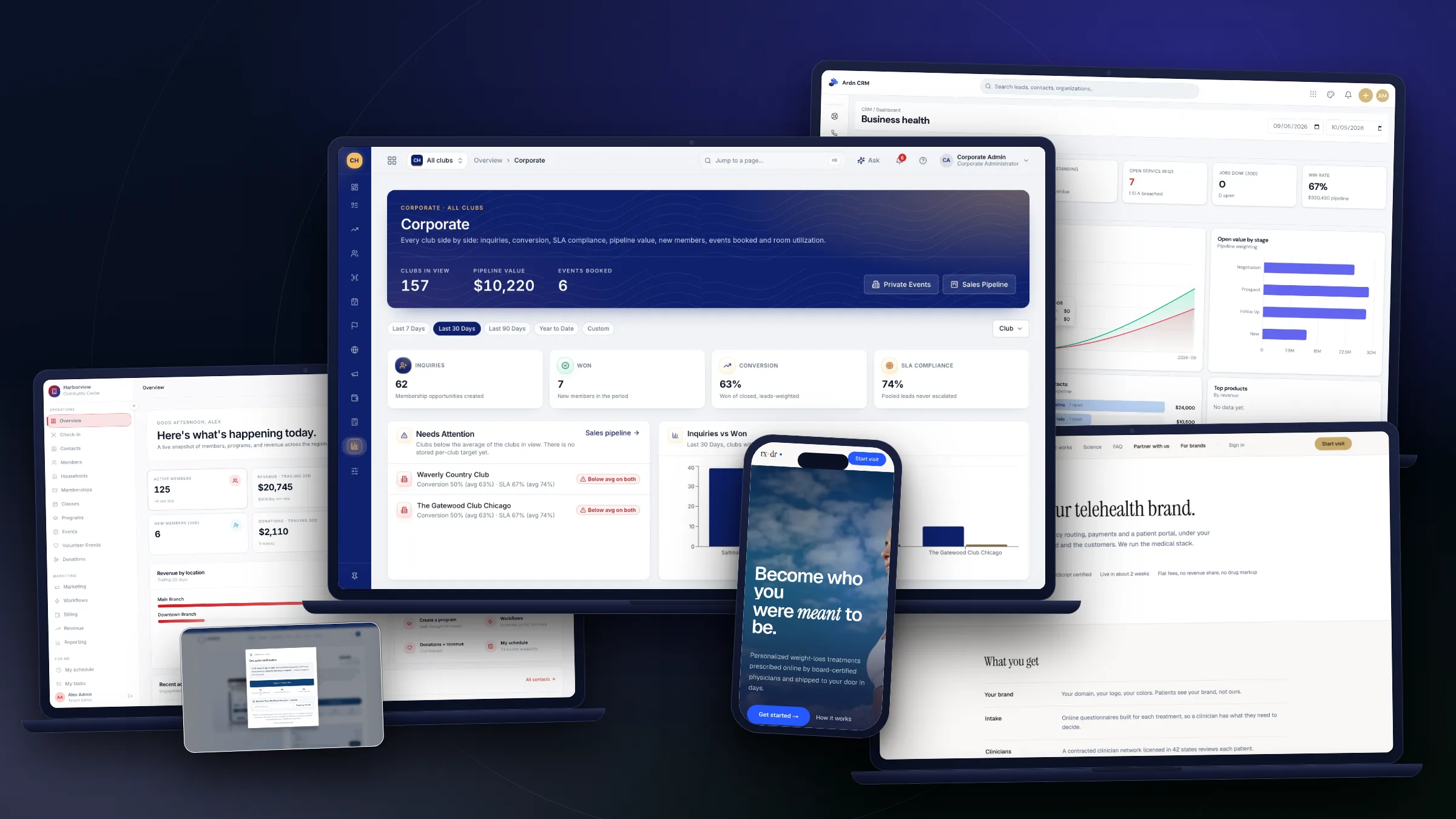 Five products built and launched by Ardn, shown on laptop and phone screens