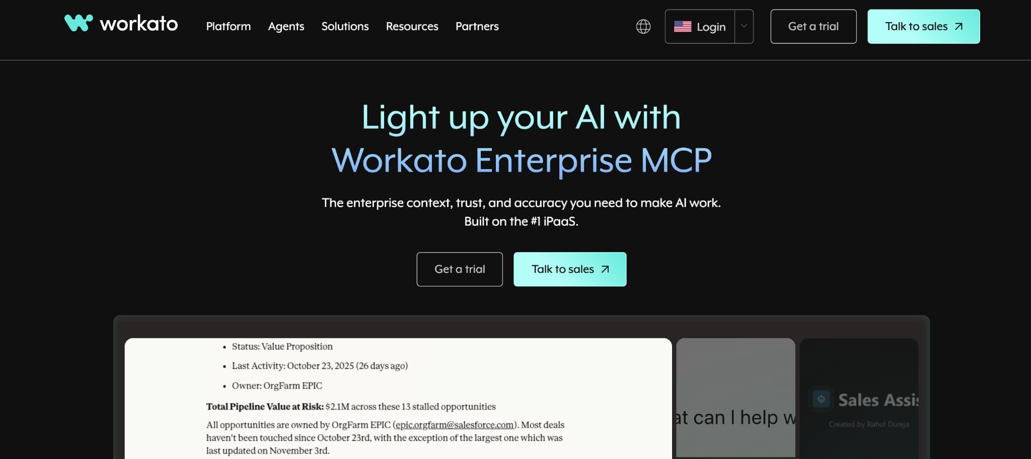 Workato as one of the best salesforce workflow automation tools