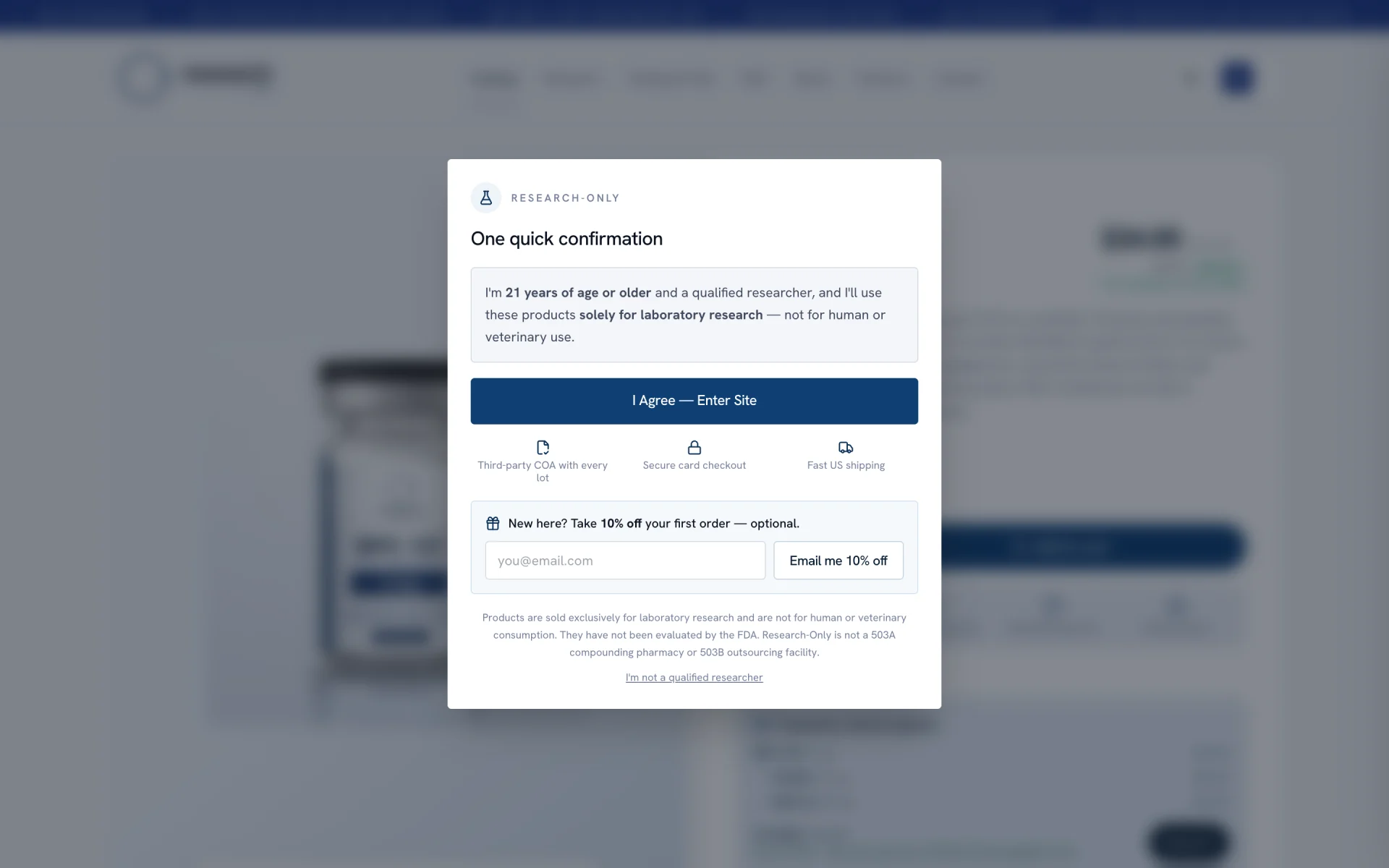Research Only eligibility confirmation before entering the store
