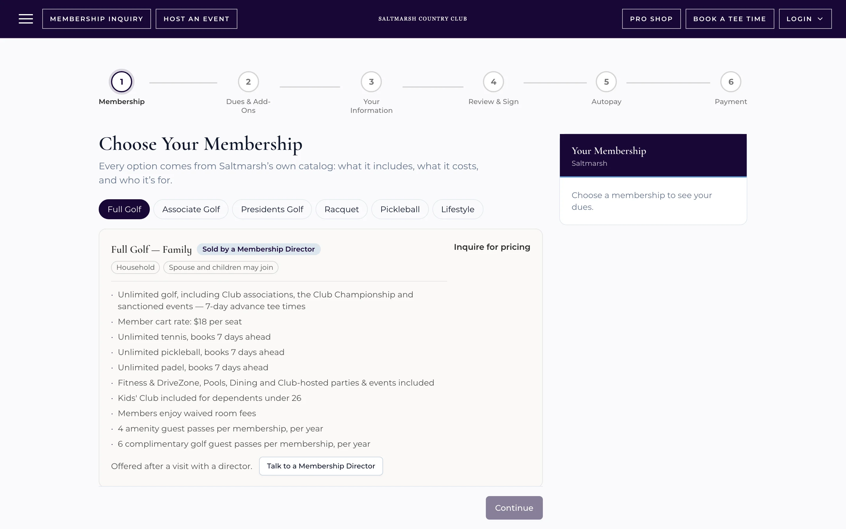 Online join flow showing membership plans