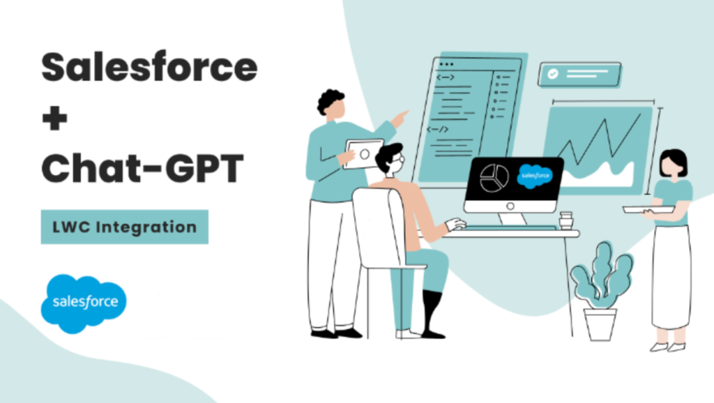 Image of Salesforce and GPT with people working on a computer