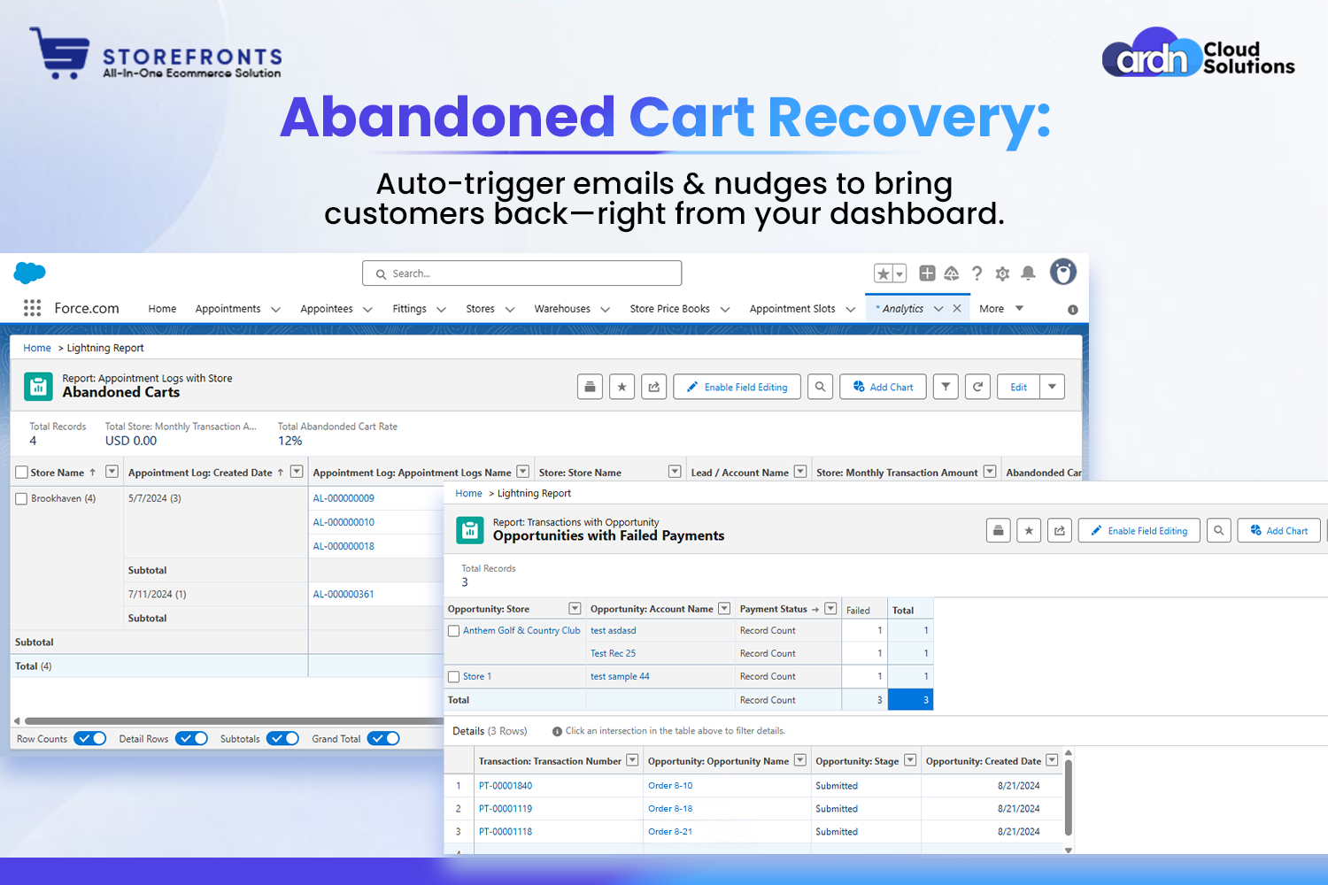 Storefronts Salesforce e-commerce solution – platform interface screenshot